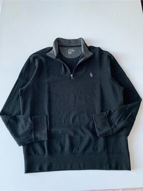 Polo by Ralph Lauren Men's Black Quarter-Zip Pullover with Gray Trim size L